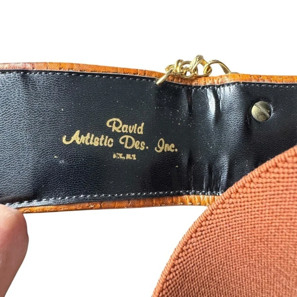 Vtg Ravid Artistic Des Brown statement Belt Gold Swag Chain Medallion 80's 90's